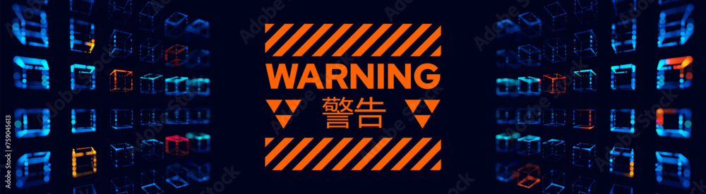 Fototapete Datacenter Servers Under Hackers Attack WARNING Message. Hacker Attack. Danger Sign. Database Phishing Attack. Privacy Data Breach. Computer Security Concept. Vector Illustration.