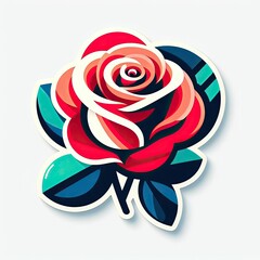 abstract sticker design of a beautiful red rose isolated on white background
