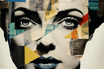 Generative AI picture Abstract modern art collage portrait of young woman man Trendy paper collage...