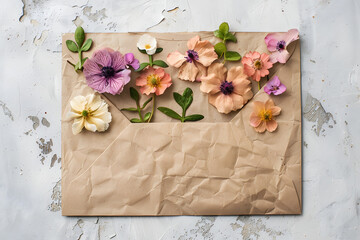 Envelope with a colorful field flowers on the white background.
