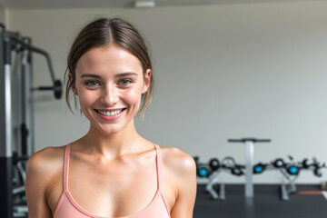 Cheerful Fit Young Woman Smiling in a Modern Gym During an Early Morning Workout