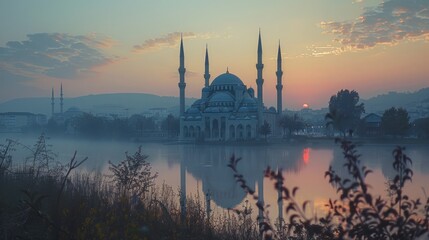 Fototapeta premium Serenity Embracing Mosque Scenery