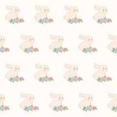 Cute Easter Bunny Character Seamless Pattern Background. Adorable Funny Doodle Rabbit Isolated on Background Wrapping Paper Print. Baby Textile Fabric Cute Easter Hare Swatch Template. 