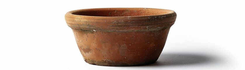 Fototapeta premium A single clay terracotta pot, isolated on a white background.
