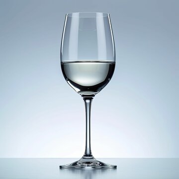 A solitary elegant wine glass stands against a pristine white backdrop.