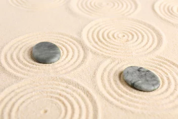 Küchenrückwand glas motiv Zen garden stones on beige sand with pattern © New Africa