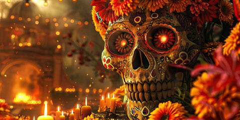 The Day of the Dead, observed in Mexico and other Latin American countries, is a vibrant celebration honoring deceased loved ones with altars, offerings, and joyful remembrance - obrazy, fototapety, plakaty