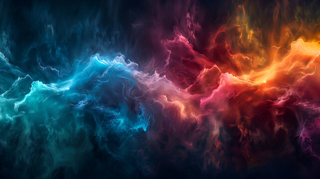 Abstract background of blue and pink smoke on black background. Fantasy fractal texture. Digital art. 3D rendering
