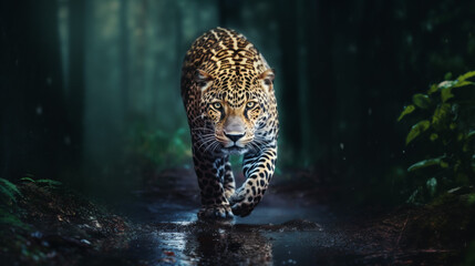 Close-up of a jaguar stalking prey in the jungle