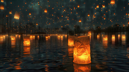 The Lantern Floating Ceremony, practiced in various cultures, involves floating lanterns on water to honor ancestors, promote peace, and symbolize the journey of life