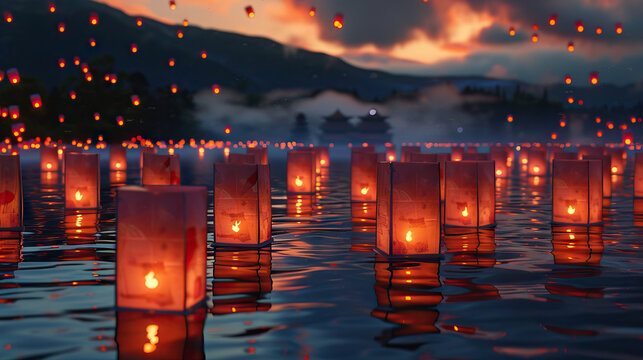 The Lantern Floating Ceremony, practiced in various cultures, involves floating lanterns on water to honor ancestors, promote peace, and symbolize the journey of life