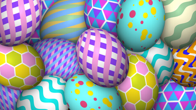 full screen decorated and colourful easter eggs. easter holiday background. colorful eggs.