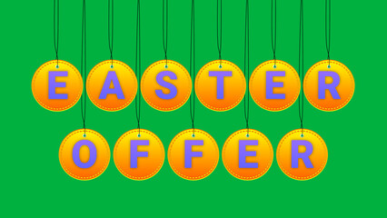 easter offer tags in yellow gradient colour on green screen.