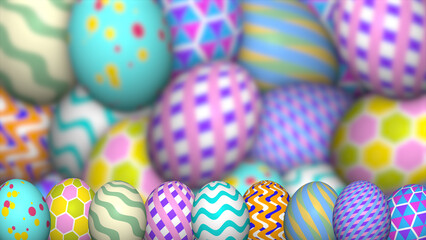 beautiful easter eggs on blur egg background. copy space for easter holiday greetings.