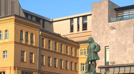 Sculpture of baroque composer George Frideric Handel in german Georg Friedrich Haendel in Halle (Saale)