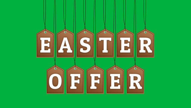 easter offer tags on green screen. easter holiday special offer concept.