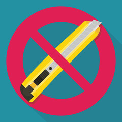 Yellow cutter ban on blue background with long shadow in flat design style