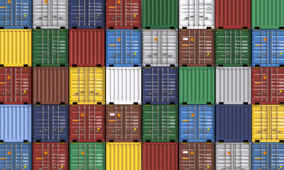 Colorful stack of shipping containers - obrazy, fototapety, plakaty