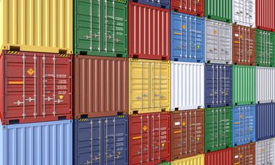 Colorful stacked shipping containers at port - 759052684