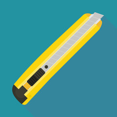 Yellow cutter on blue background with long shadow in flat design style