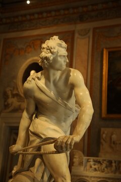 Rome, Italy - February 3, 2024: Sculpture of David by Gian Lorenzo Bernini in Borghese Gallery