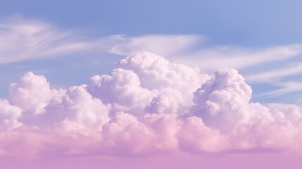 Beautiful sky on colorful gentle light day background. Sunny and fluffy clouds with magical violet...