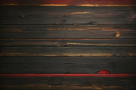 black and red and yellow and gold dark wood wall wooden plank board texture background with grains and structures