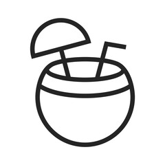 Refreshing Coconut Beverage Icon, Vector Illustration of Tropical Fruit Juice with Straw. Flat Outline Collection of Summer Virgin Coconut Oil Shakes