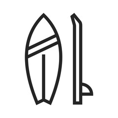 Surfing Bus Icon, Camper Minibus Vector Symbol in Black Filled and Outlined Style.