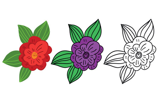 Vector image set of flower. Vector hand draw illustration isolated on transparent background 