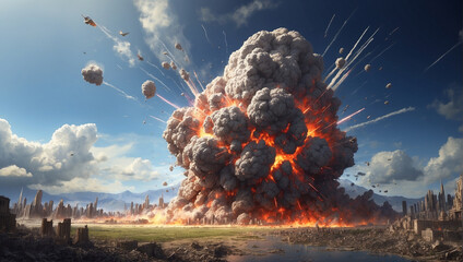 a mass explosion on earth that destroys all - obrazy, fototapety, plakaty