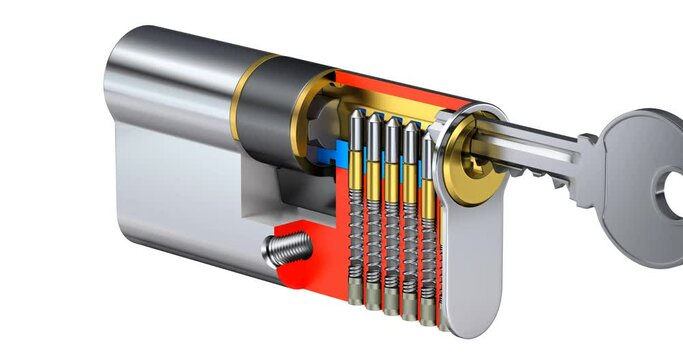 Lock with the key in 3D section - 3D animation seamlessly loopable