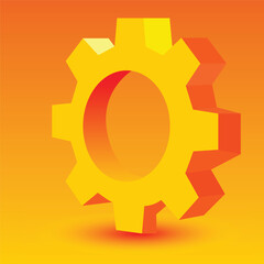 Yellow Gear icon isolated on orange background. Cogwheel gear settings sign. Cog symbol. Minimalism concept. 3d illustration 3D render
