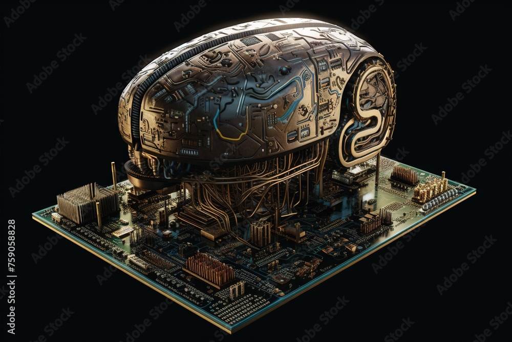Poster Artificial intelligence science concept with technological AI brain on the circuit board.