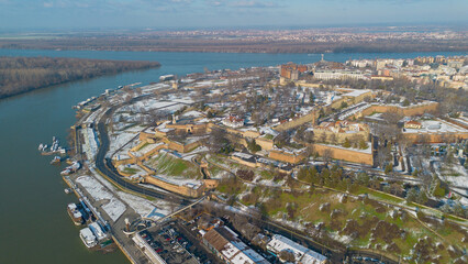 Fototapeta na wymiar The view of Kalemegdan fortress and waterfront of Danube river in Belgrade, Serbia