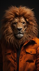a lion wearing a jacket