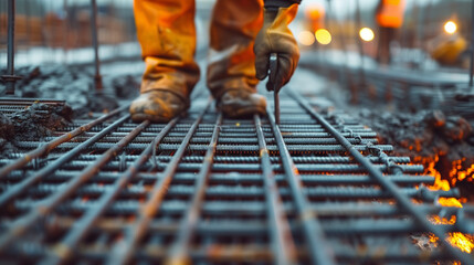 Construction Workers Craft Steel Reinforcement Bars - obrazy, fototapety, plakaty
