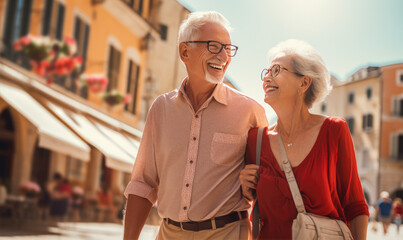Obraz premium Happy senior couple enjoying their time together on the vacation. Active retirement concept