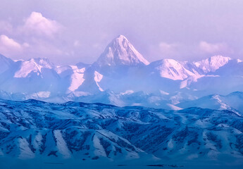 Khan Tengri Peak, mountain peak, the highest point of the Republic of Kazakhstan in the Tien Shan...