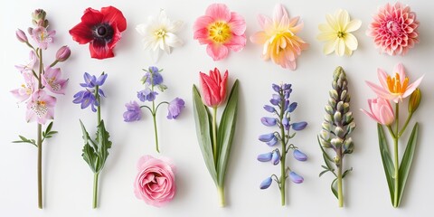 collection of flowers closeup. Beautiful spring and summer flowers. Set of different beautiful flowers isolated on white background