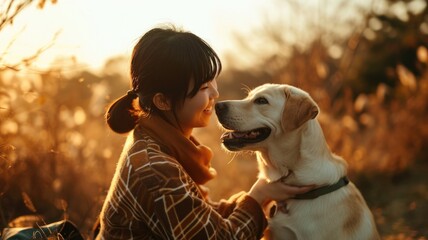 playful dog and its owner in nature outdoor , healthy lifestyle pragma