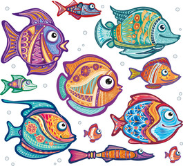 Set of Stylized Ornamental decorative fishes - 759065287