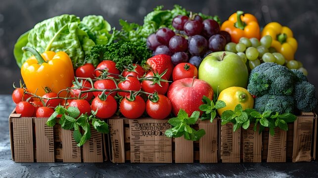 Assortment of fresh fruits and vegetables on wooden surface. healthy eating concept. vibrant colors for nutrition awareness. stock photo ready. AI