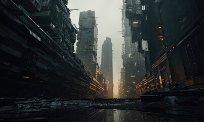 Skyscrapers, futuristic dark city