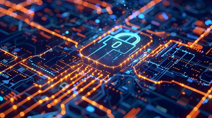 Cybersecurity Concept with Digital Lock and Code background