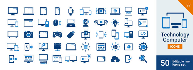 Technology Basic icons Pixel perfect. computer, mobile, system, ...	
