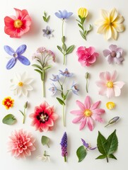 collection of flowers closeup. Beautiful spring and summer flowers. Set of different beautiful flowers isolated on white background