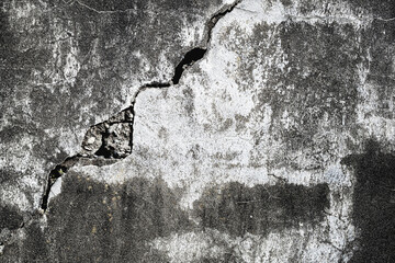 Crack on the wall. Gray grunge abstract background. Texture of an old cement cracked wall.