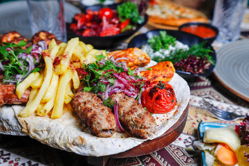 Turkish Kebab Assortment (Set) with green and grilled meats and vegetables