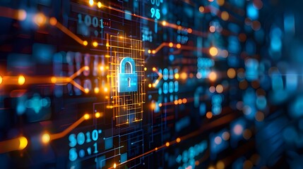 Fototapeta premium Cybersecurity Concept with Digital Lock and Code background